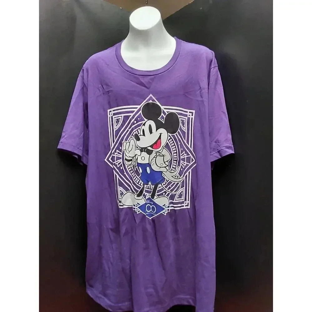 Mickey Mouse Ladies T-Shirt Purple & White Disney 100 years of Wonder New